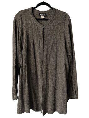 Eileen Fisher Textured Wool Blend  Button Lightweight Shirt Tunic Charcoal 2X
